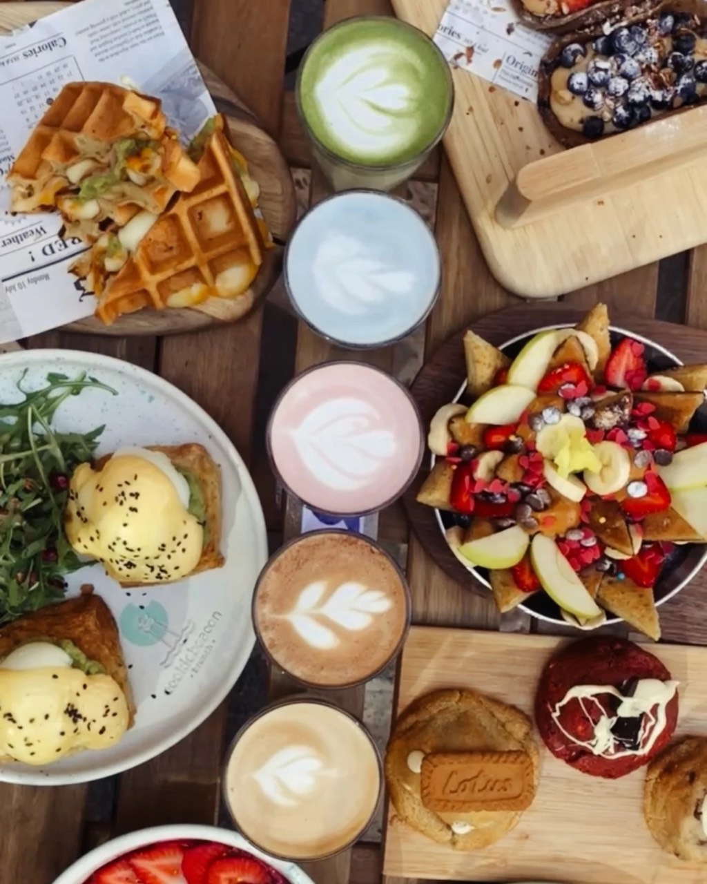Brunch with a twist topped with fruit, nuts and chocolate at Cookie Beacon