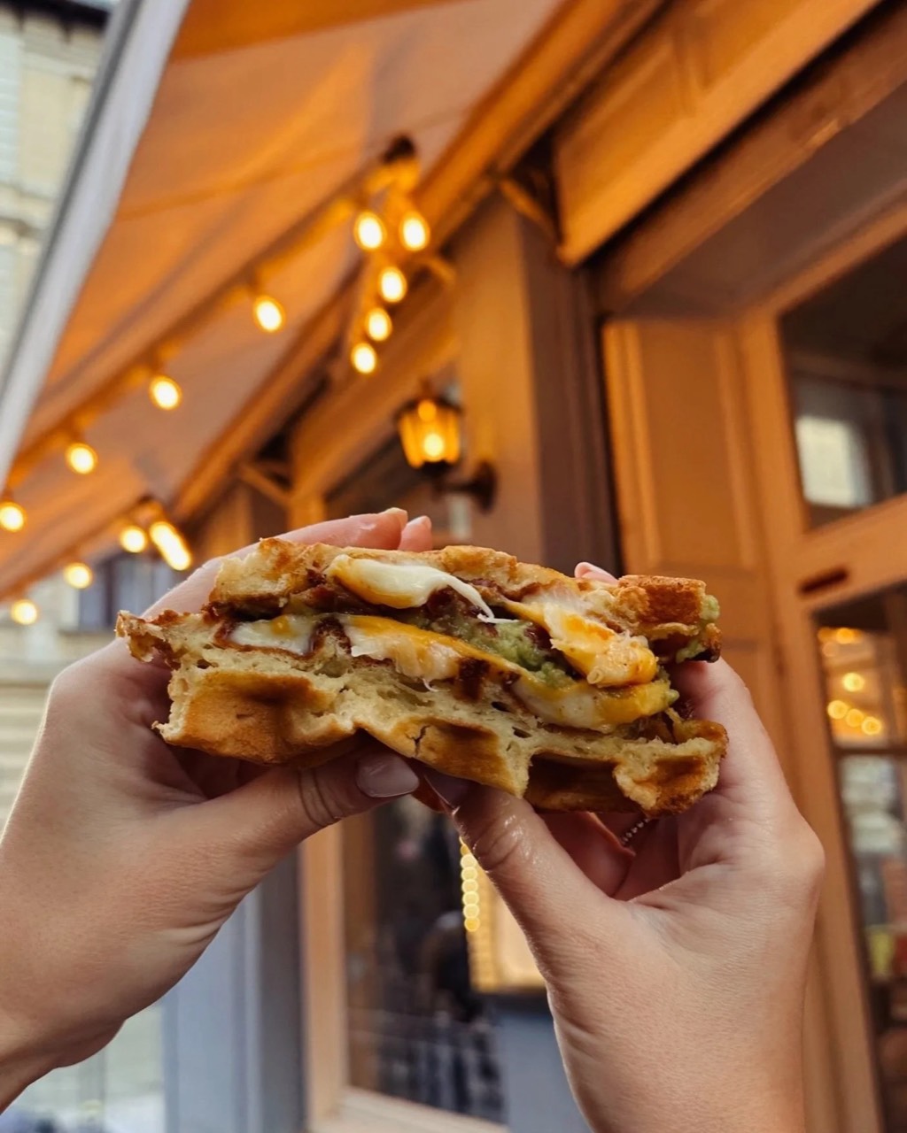 Grilled-cheese waffle sandwich at Cookie Beacon