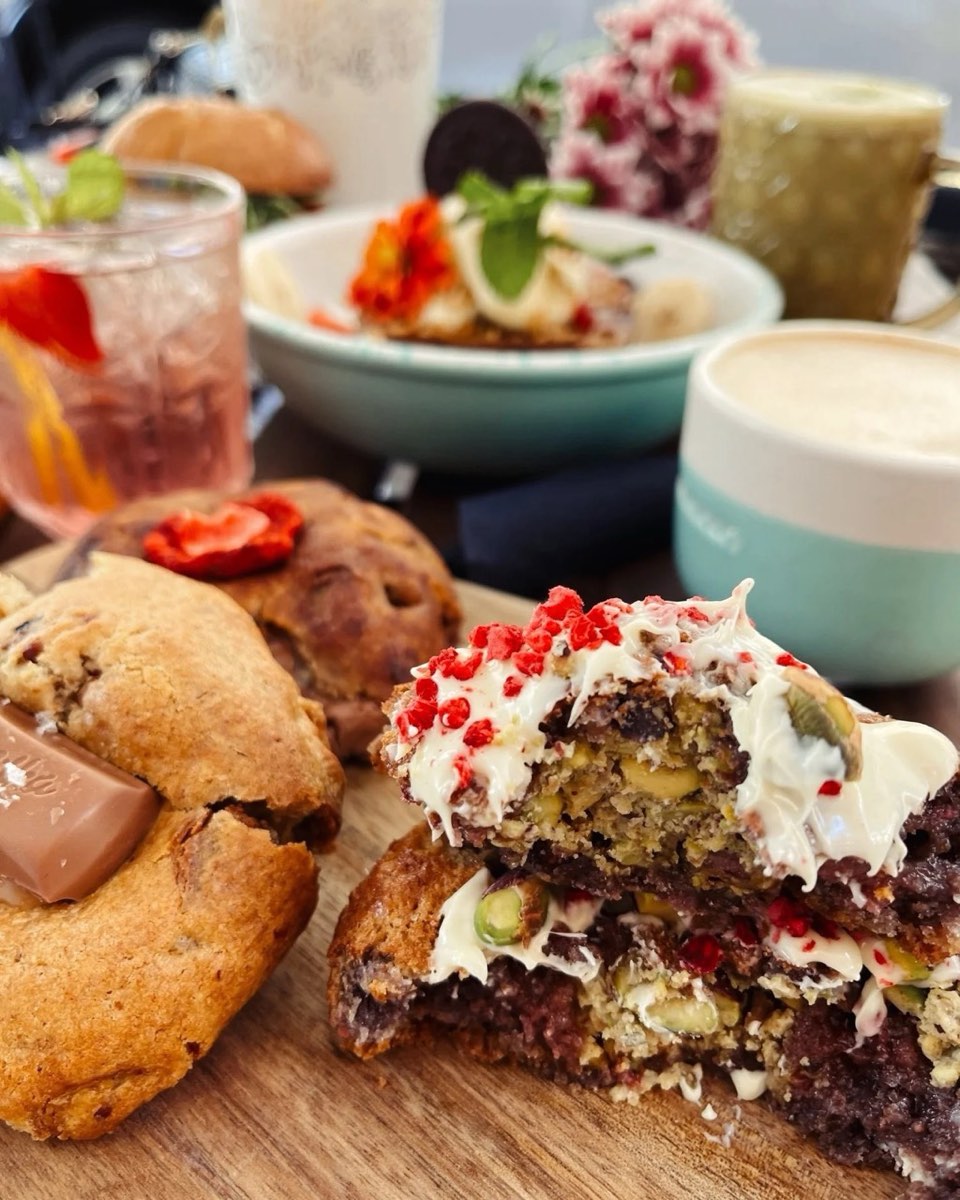 A sweet bake with cream and fresh berries at Cookie Beacon