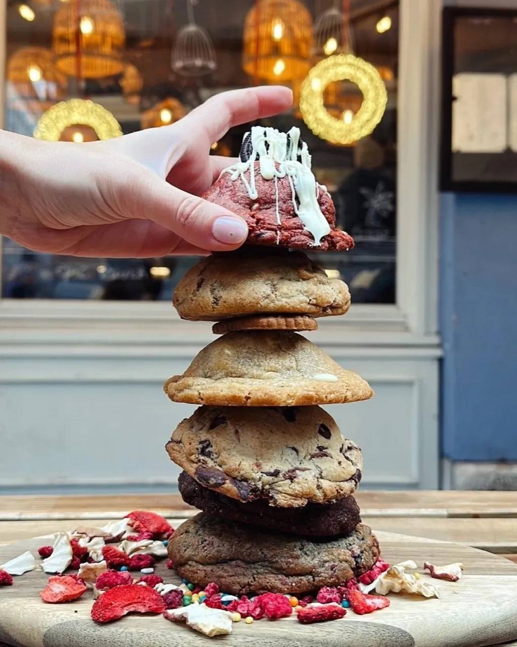 Stacked handmade chunky cookies